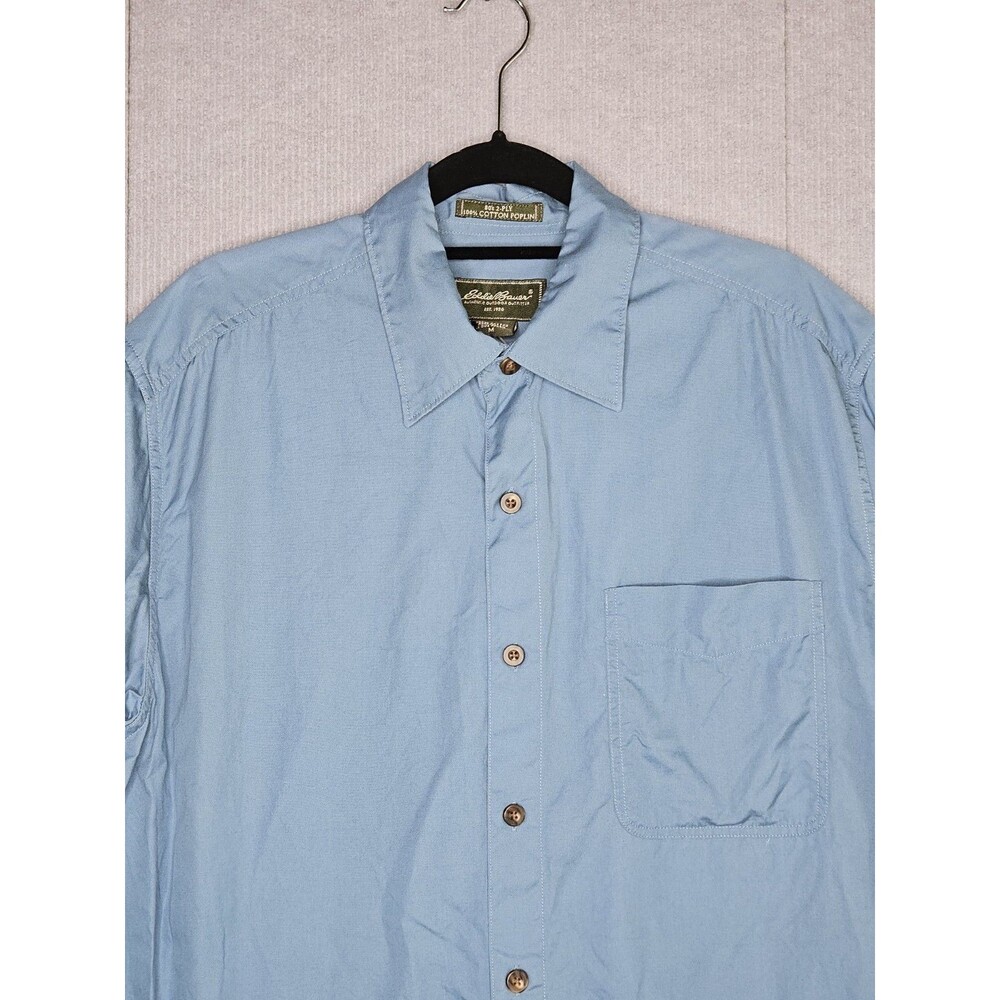 Eddie Bauer Poplin Shirt Mens Medium Blue Button Down 100% Cotton